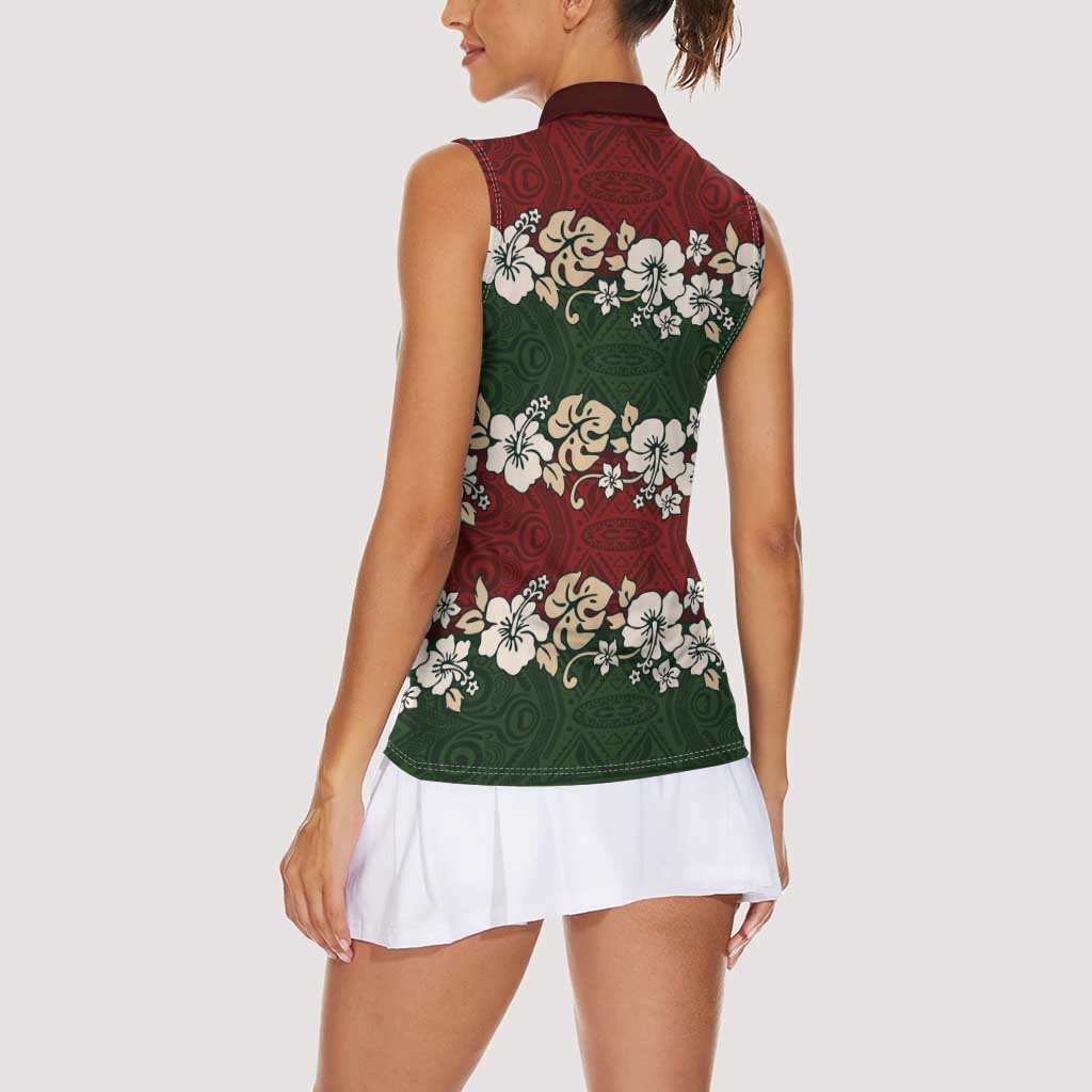 Hawaiian Hibiscus Christmas Color Women Sleeveless Polo Shirt Unique