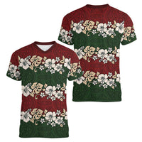 Hawaiian Hibiscus Christmas Color Women V-Neck T-Shirt Unique LT01 - Polynesian Pride