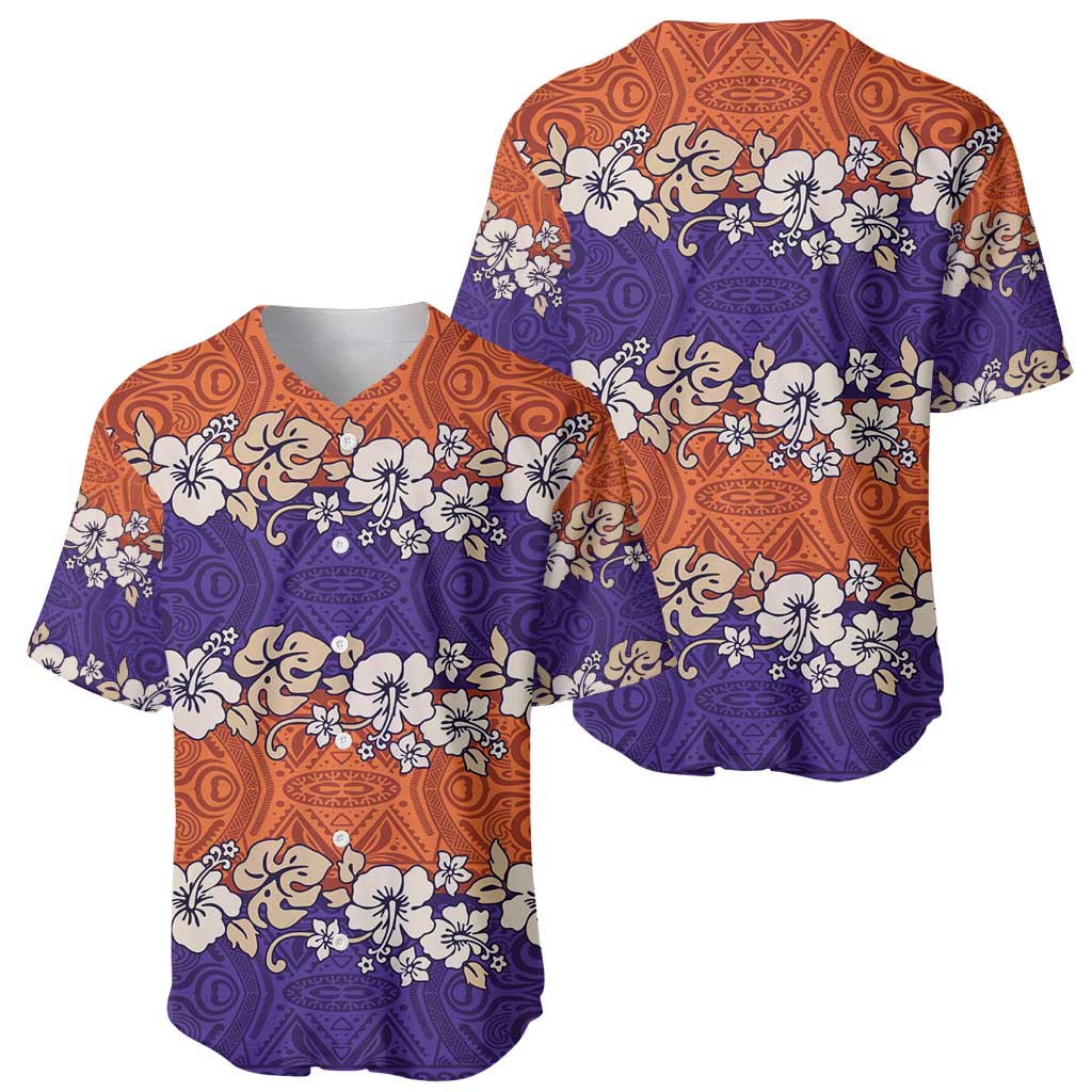 Hawaiian Hibiscus Baseball Jersey Orange and Purple Unique