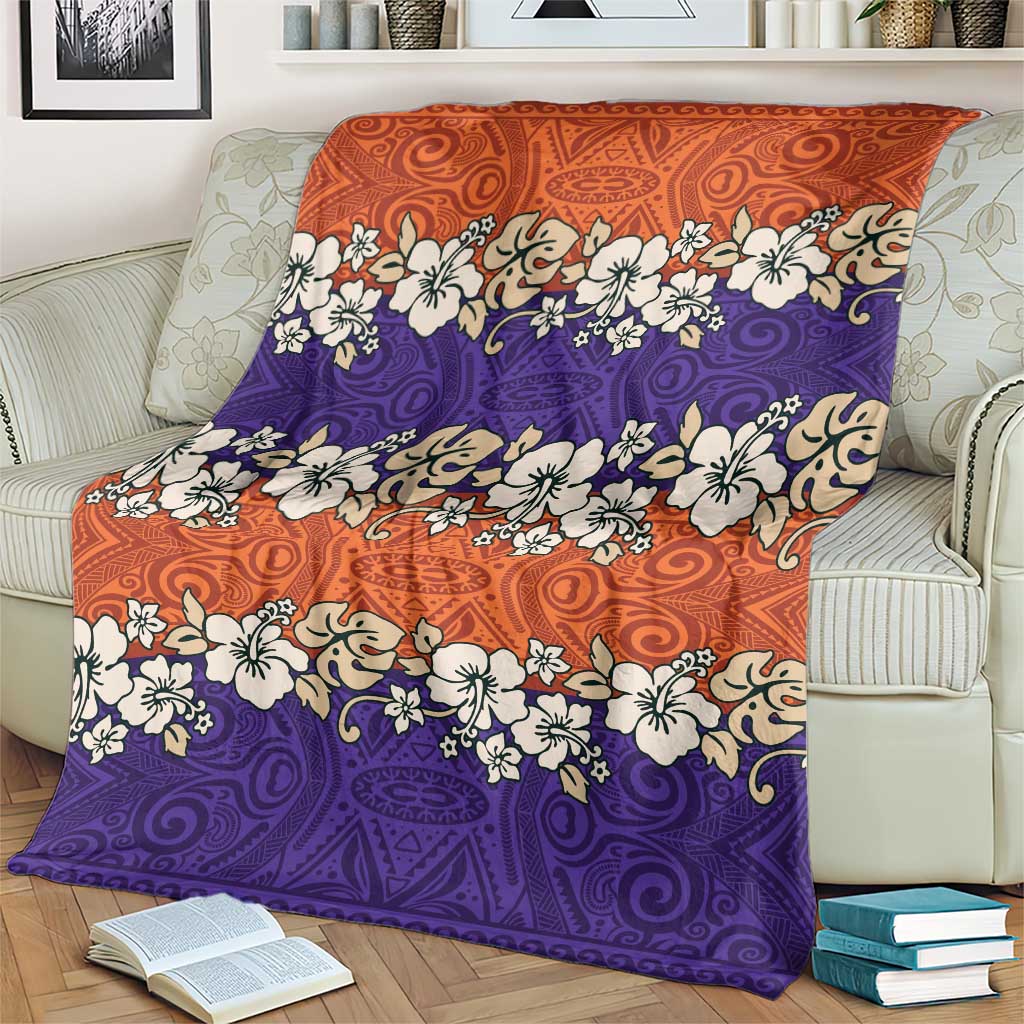 Hawaiian Hibiscus Blanket Orange and Purple Unique LT01 - Polynesian Pride