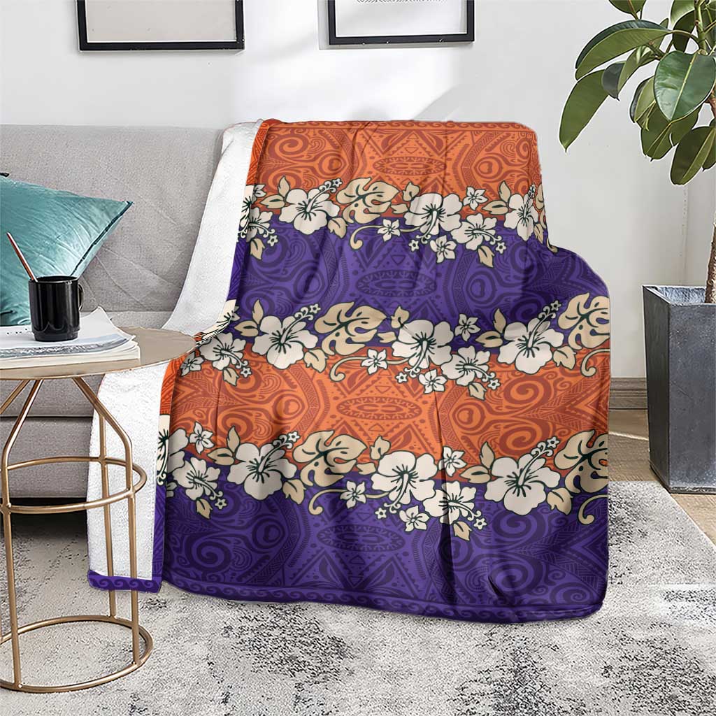 Hawaiian Hibiscus Blanket Orange and Purple Unique LT01 - Polynesian Pride