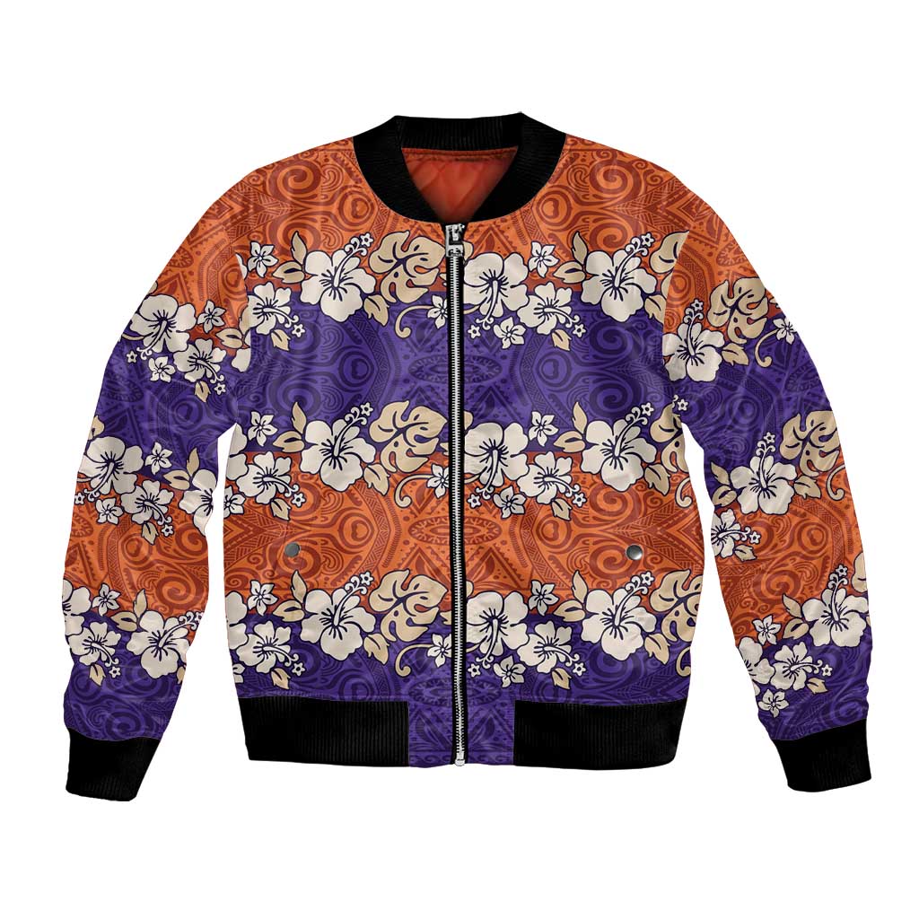 Hawaiian Hibiscus Bomber Jacket Orange and Purple Unique