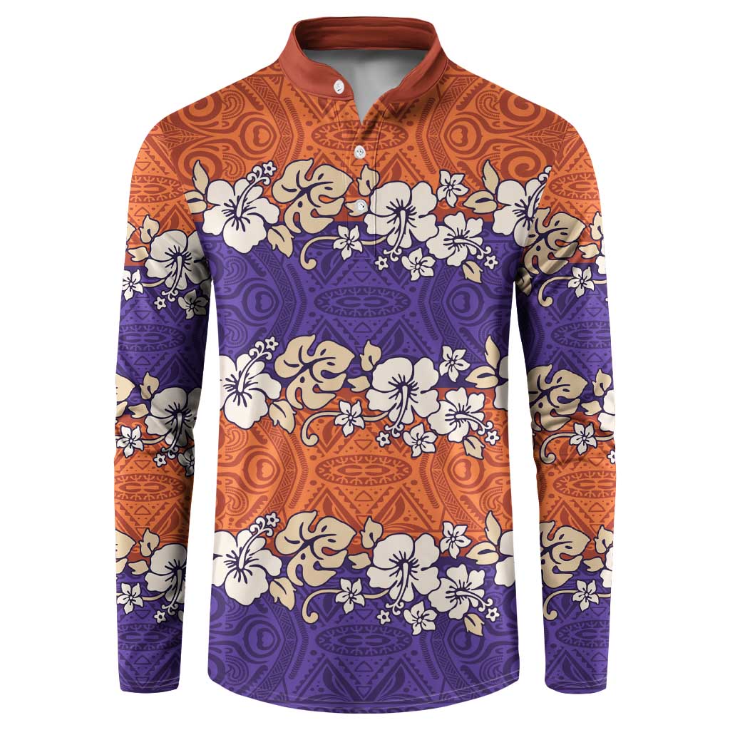 Hawaiian Hibiscus Button Sweatshirt Orange and Purple Unique LT01 Orange - Polynesian Pride