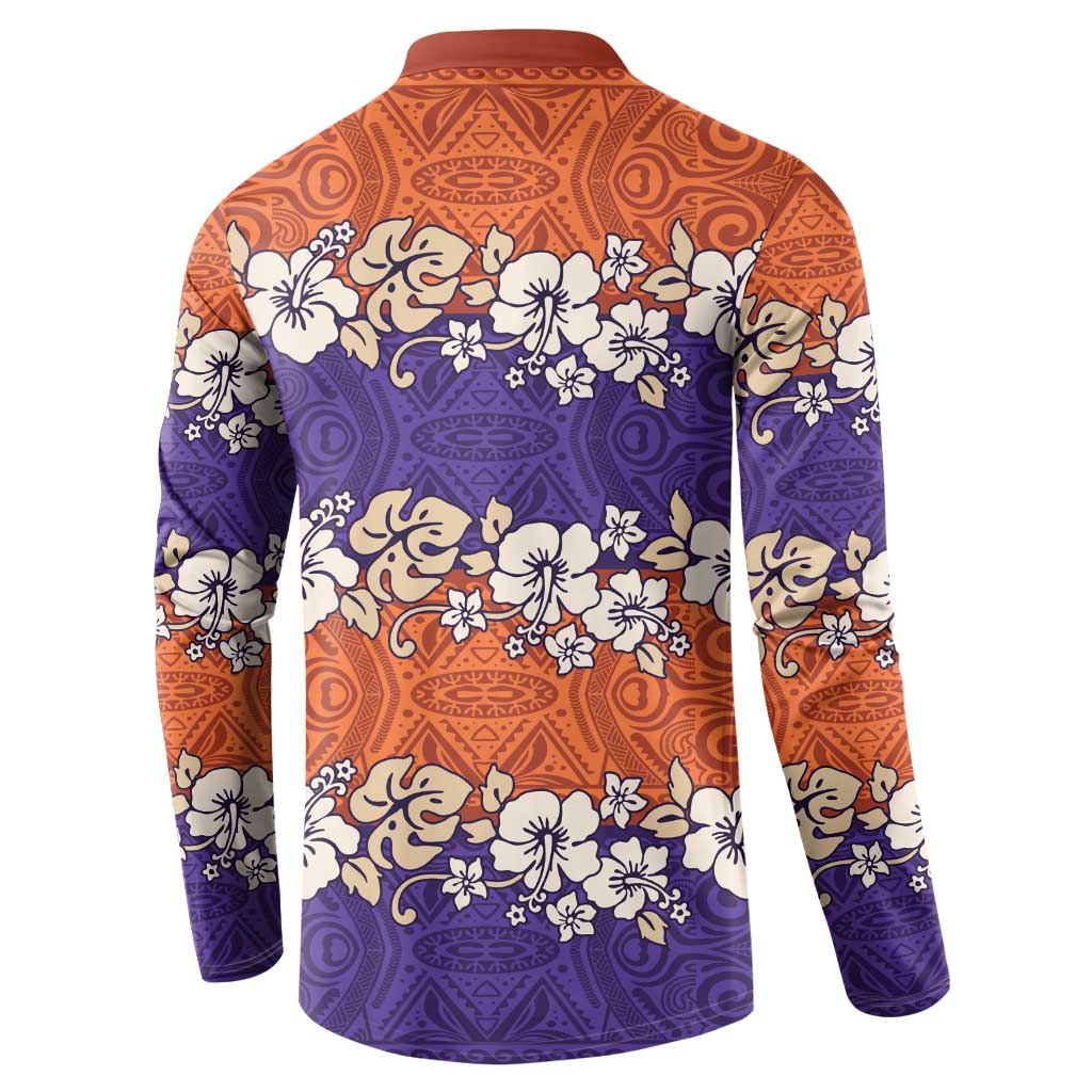 Hawaiian Hibiscus Button Sweatshirt Orange and Purple Unique LT01 - Polynesian Pride