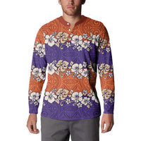 Hawaiian Hibiscus Button Sweatshirt Orange and Purple Unique LT01 - Polynesian Pride