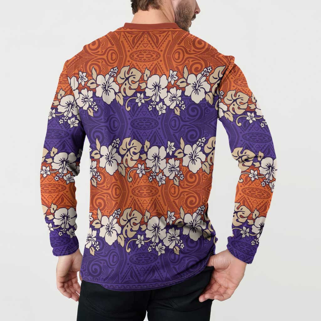Hawaiian Hibiscus Button Sweatshirt Orange and Purple Unique LT01 - Polynesian Pride