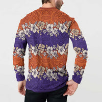 Hawaiian Hibiscus Button Sweatshirt Orange and Purple Unique LT01 - Polynesian Pride
