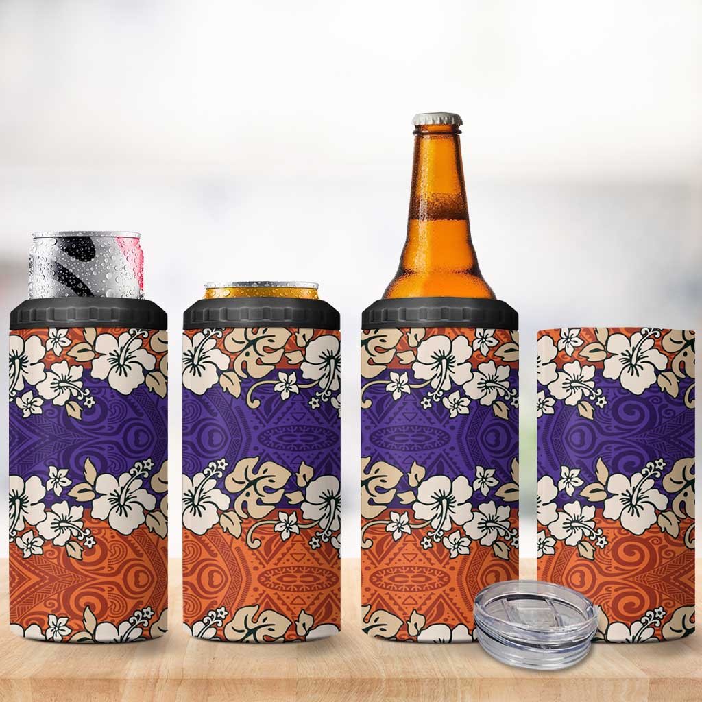 Hawaiian Hibiscus 4 in 1 Can Cooler Tumbler Orange and Purple Unique