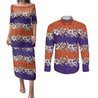 Hawaiian Hibiscus Couples Matching Puletasi and Long Sleeve Button Shirt Orange and Purple Unique LT01 Orange - Polynesian Pride