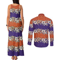Hawaiian Hibiscus Couples Matching Tank Maxi Dress and Long Sleeve Button Shirt Orange and Purple Unique LT01 - Polynesian Pride
