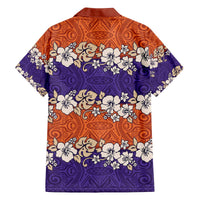 Hawaiian Hibiscus Family Matching Off The Shoulder Long Sleeve Dress and Hawaiian Shirt Orange and Purple Unique