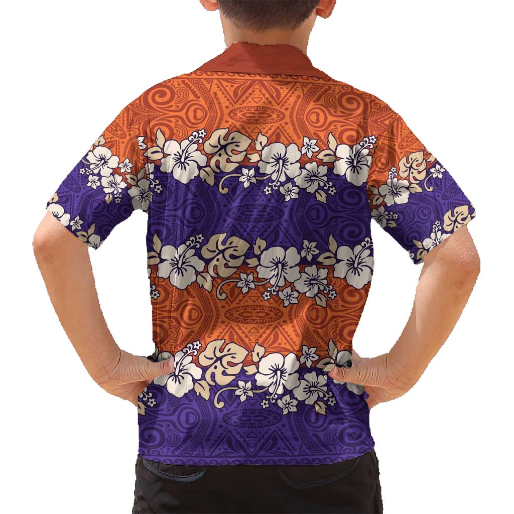 Hawaiian Hibiscus Family Matching Off Shoulder Maxi Dress and Hawaiian Shirt Orange and Purple Unique LT01 - Polynesian Pride