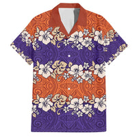Hawaiian Hibiscus Family Matching Off Shoulder Maxi Dress and Hawaiian Shirt Orange and Purple Unique LT01 Dad's Shirt - Short Sleeve Orange - Polynesian Pride
