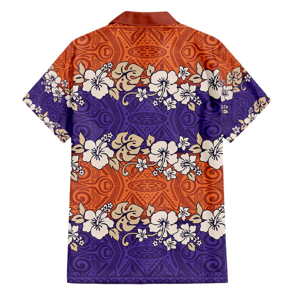 Hawaiian Hibiscus Family Matching Tank Maxi Dress and Hawaiian Shirt Orange and Purple Unique