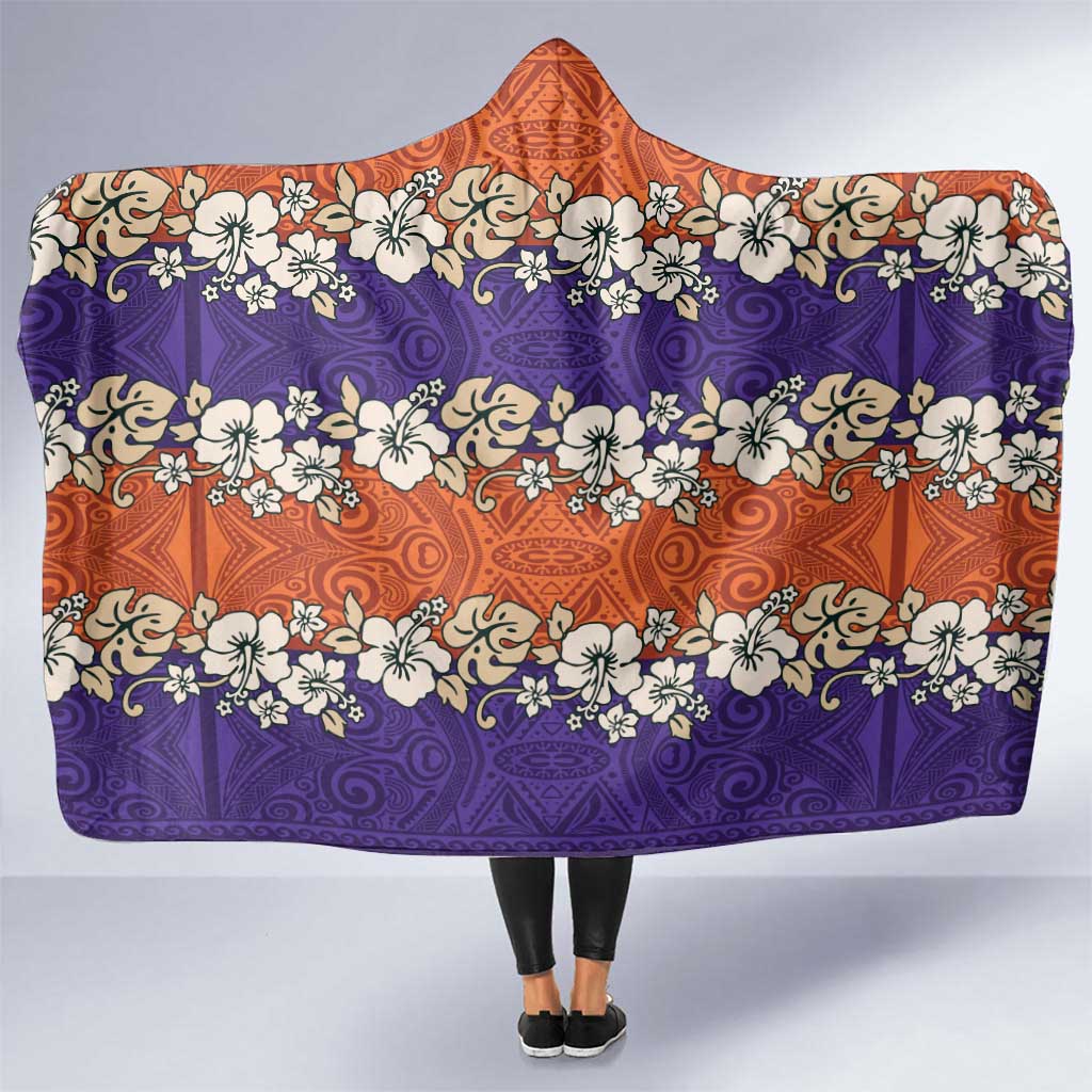 Hawaiian Hibiscus Hooded Blanket Orange and Purple Unique LT01 One Size Orange - Polynesian Pride