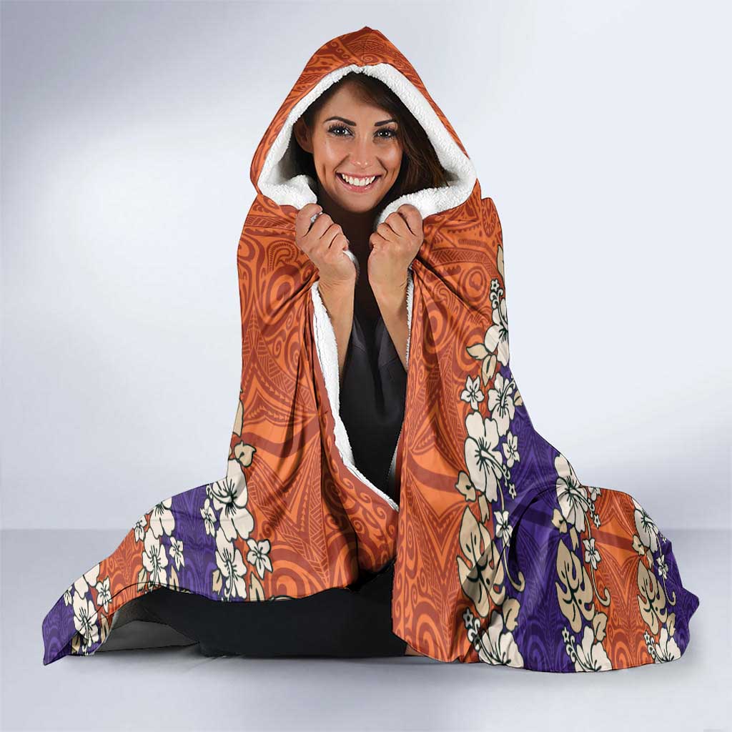 Hawaiian Hibiscus Hooded Blanket Orange and Purple Unique LT01 - Polynesian Pride