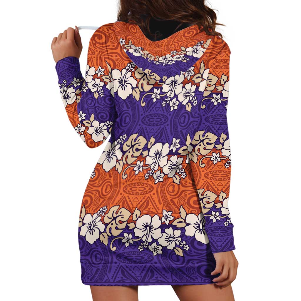 Hawaiian Hibiscus Hoodie Dress Orange and Purple Unique LT01 - Polynesian Pride
