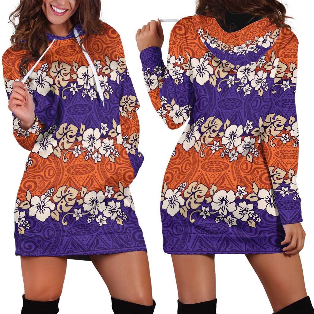 Hawaiian Hibiscus Hoodie Dress Orange and Purple Unique LT01 - Polynesian Pride