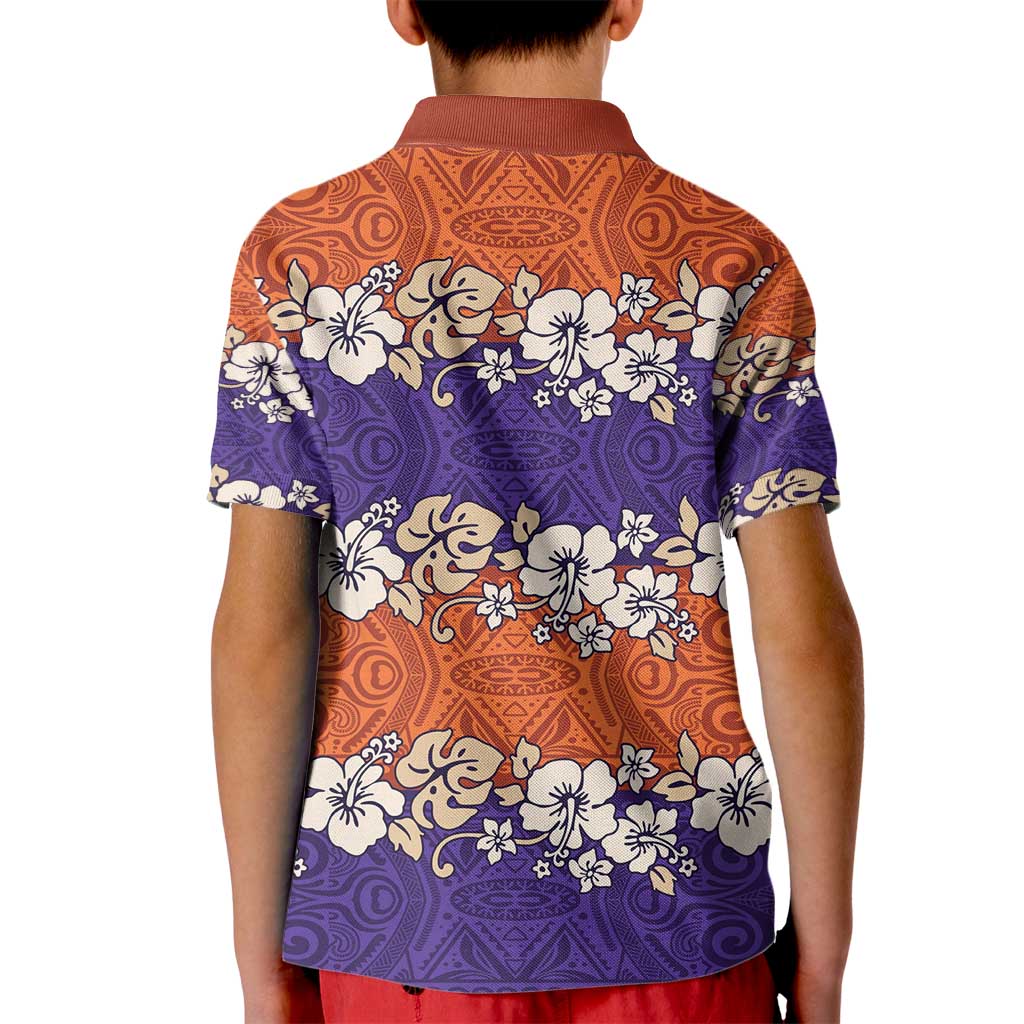 Hawaiian Hibiscus Kid Polo Shirt Orange and Purple Unique