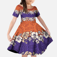 Hawaiian Hibiscus Kid Short Sleeve Dress Orange and Purple Unique
