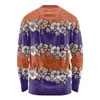 Hawaiian Hibiscus Long Sleeve Shirt Orange and Purple Unique