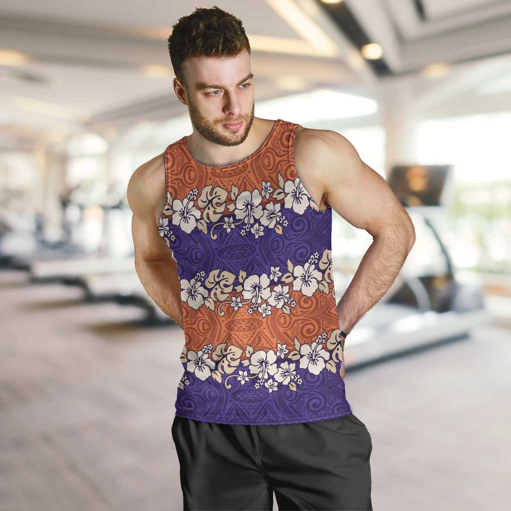Hawaiian Hibiscus Men Tank Top Orange and Purple Unique LT01 Orange - Polynesian Pride