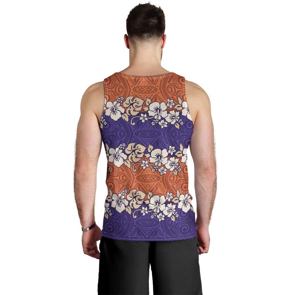 Hawaiian Hibiscus Men Tank Top Orange and Purple Unique LT01 - Polynesian Pride