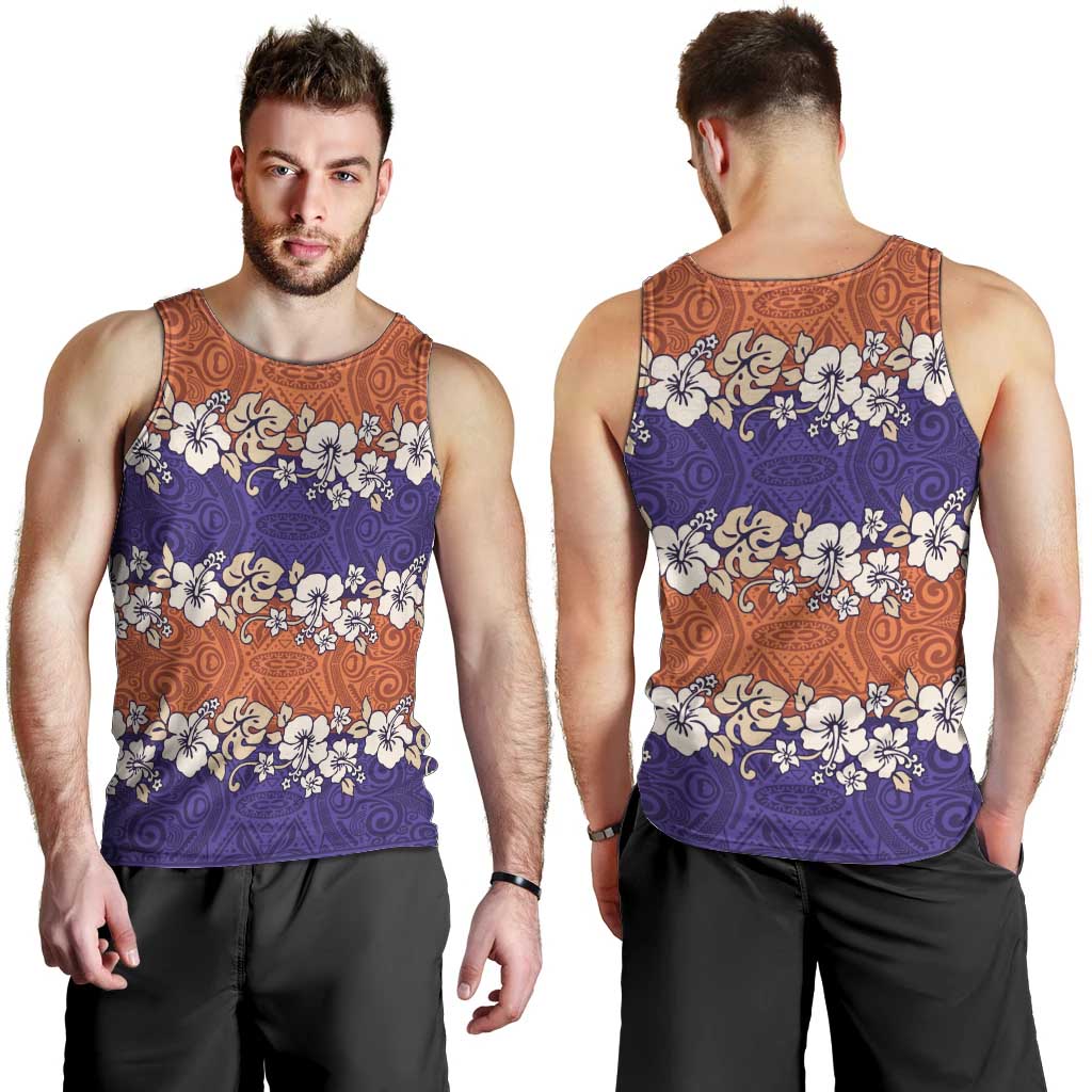 Hawaiian Hibiscus Men Tank Top Orange and Purple Unique LT01 - Polynesian Pride