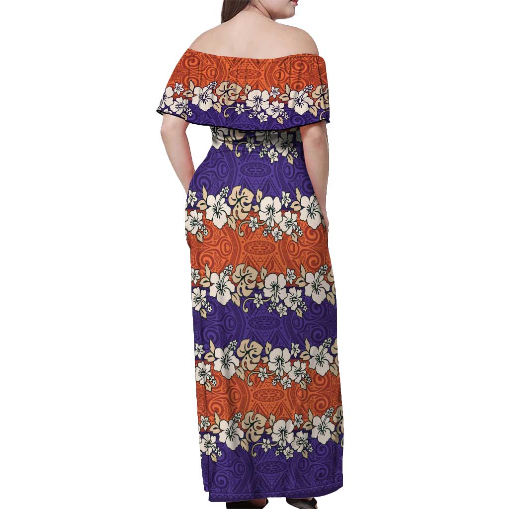 Hawaiian Hibiscus Off Shoulder Maxi Dress Orange and Purple Unique LT01 - Polynesian Pride