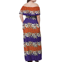 Hawaiian Hibiscus Off Shoulder Maxi Dress Orange and Purple Unique LT01 - Polynesian Pride