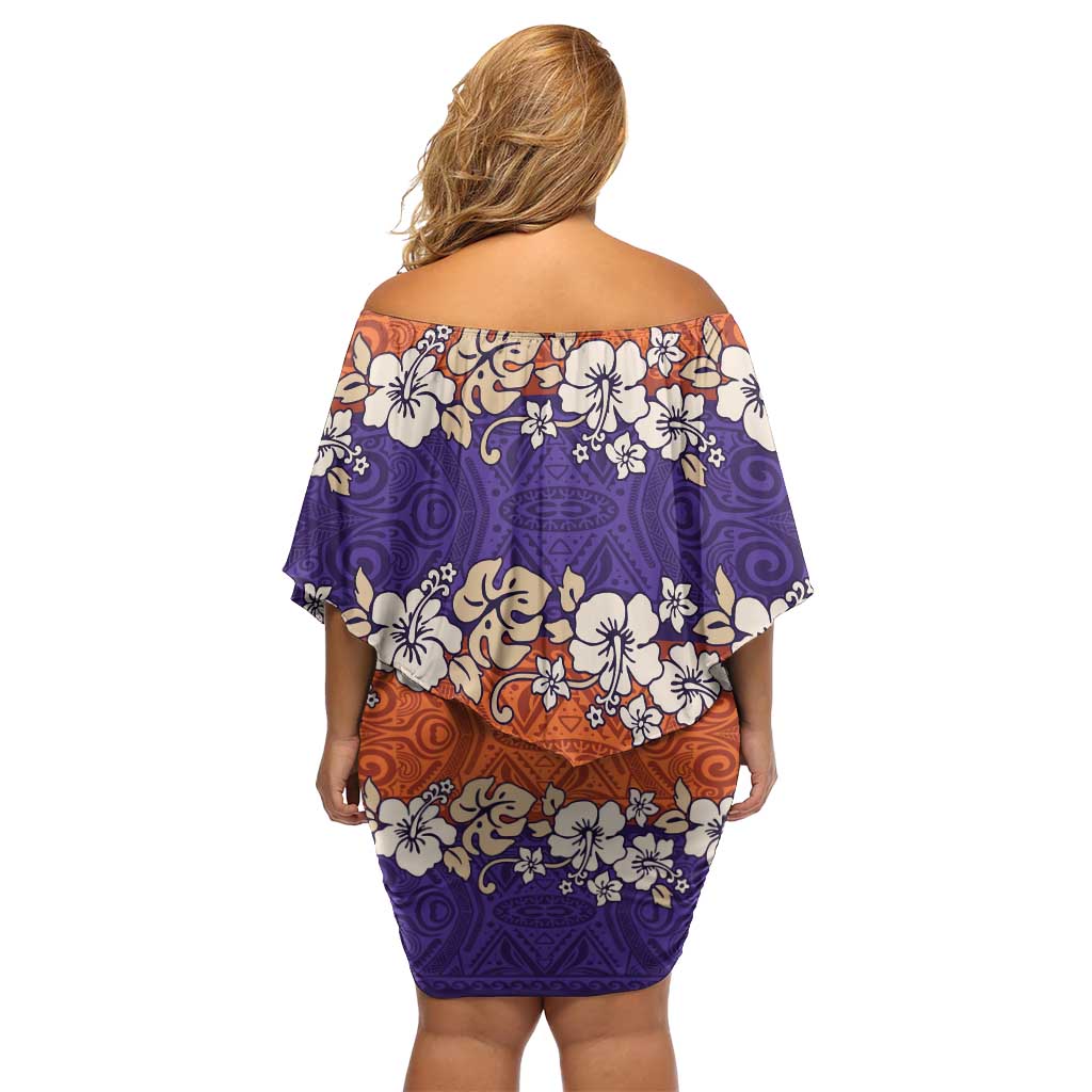 Hawaiian Hibiscus Off Shoulder Short Dress Orange and Purple Unique LT01 - Polynesian Pride