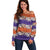 Hawaiian Hibiscus Off Shoulder Sweater Orange and Purple Unique