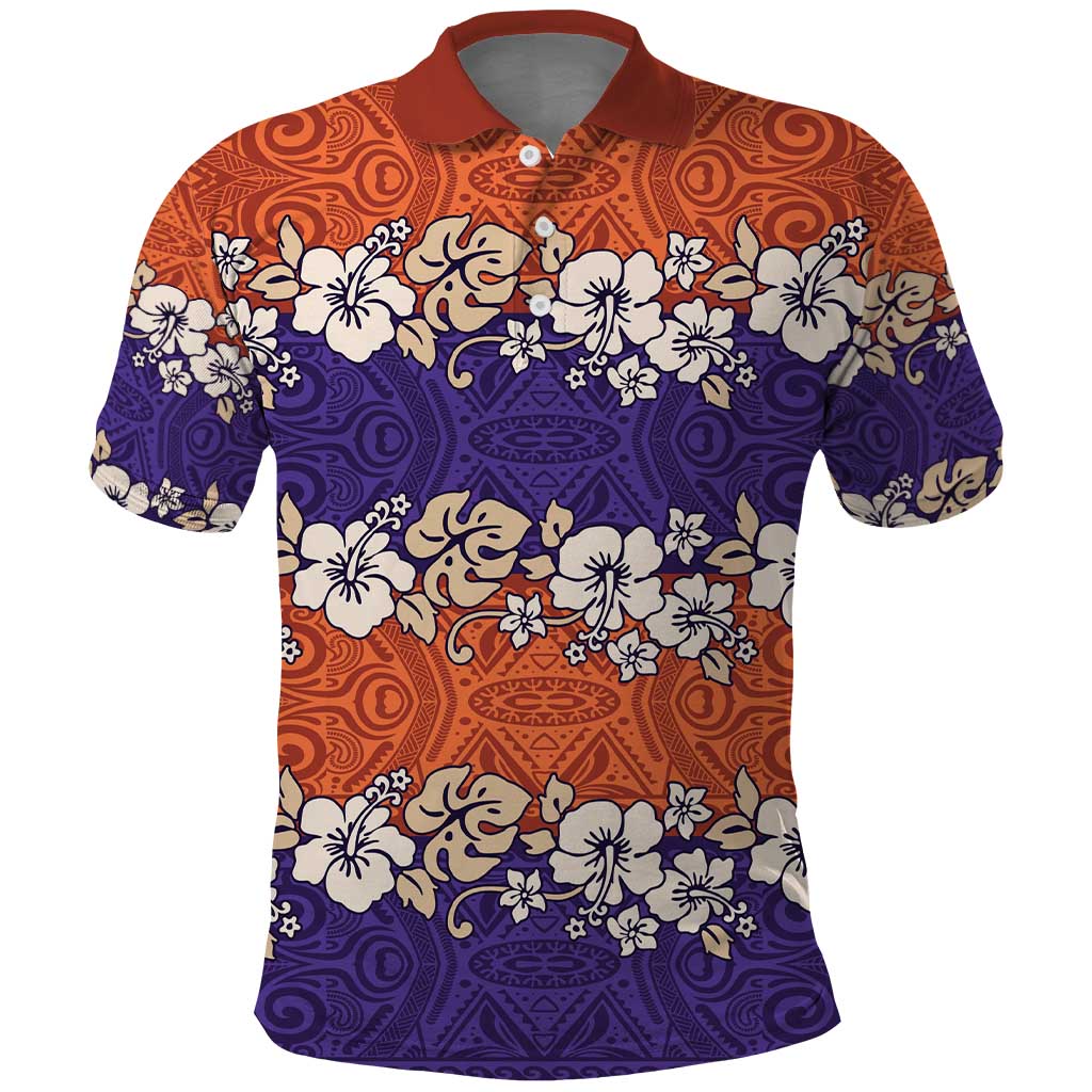 Hawaiian Hibiscus Polo Shirt Orange and Purple Unique