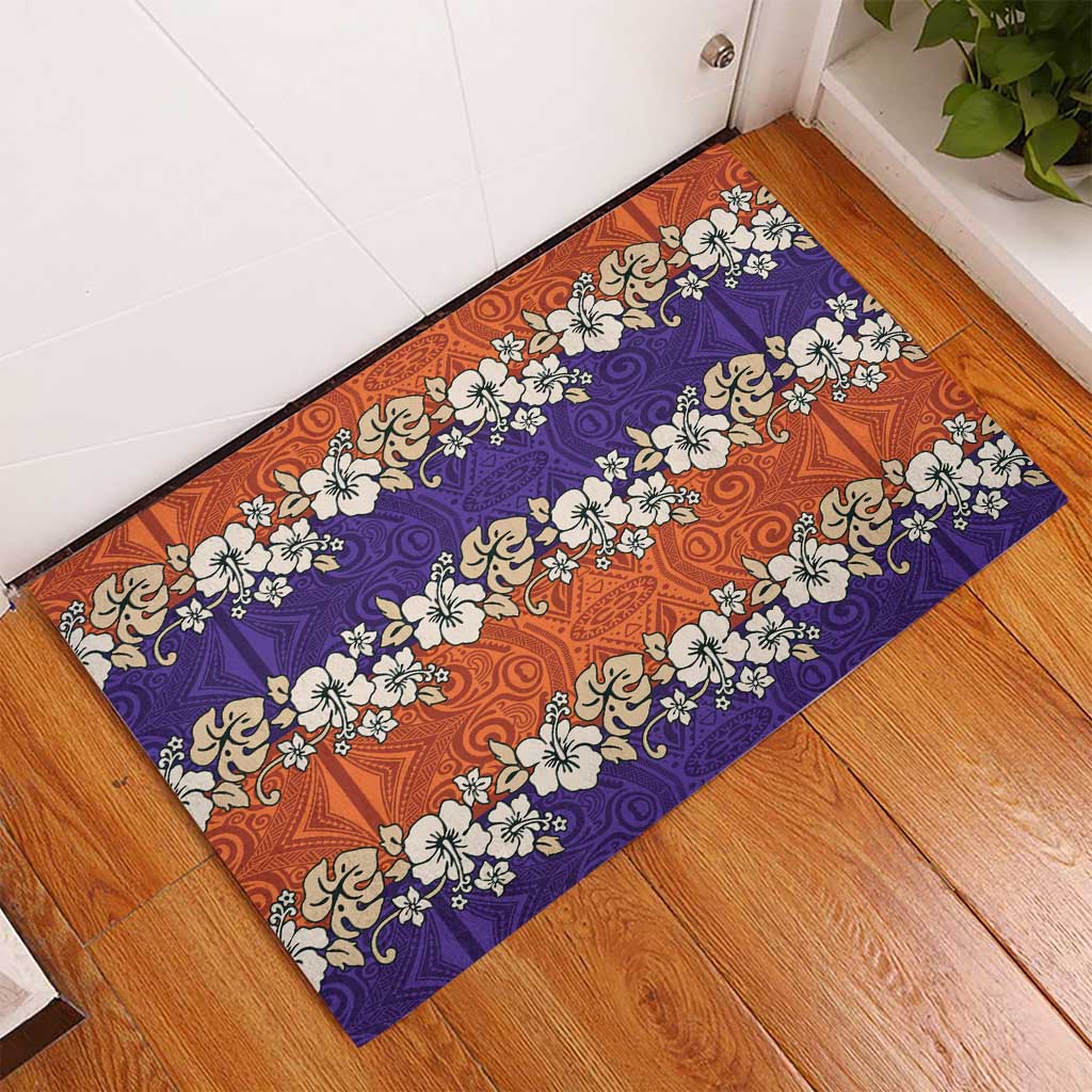 Hawaiian Hibiscus Rubber Doormat Orange and Purple Unique LT01 - Polynesian Pride