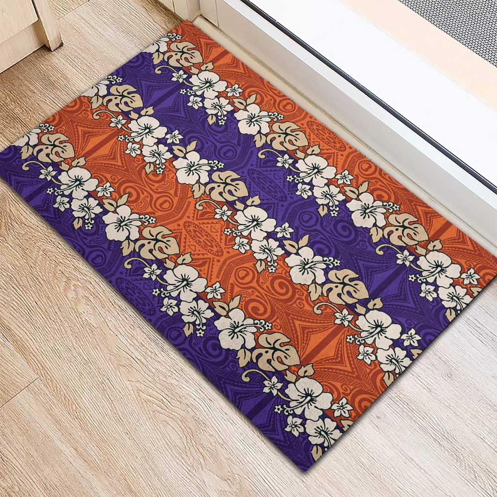 Hawaiian Hibiscus Rubber Doormat Orange and Purple Unique LT01 - Polynesian Pride