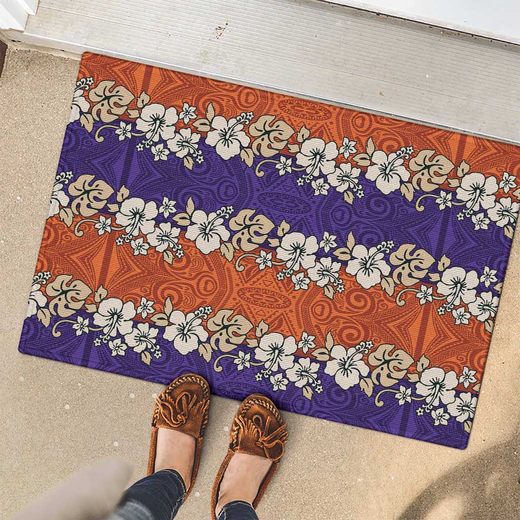 Hawaiian Hibiscus Rubber Doormat Orange and Purple Unique LT01 - Polynesian Pride