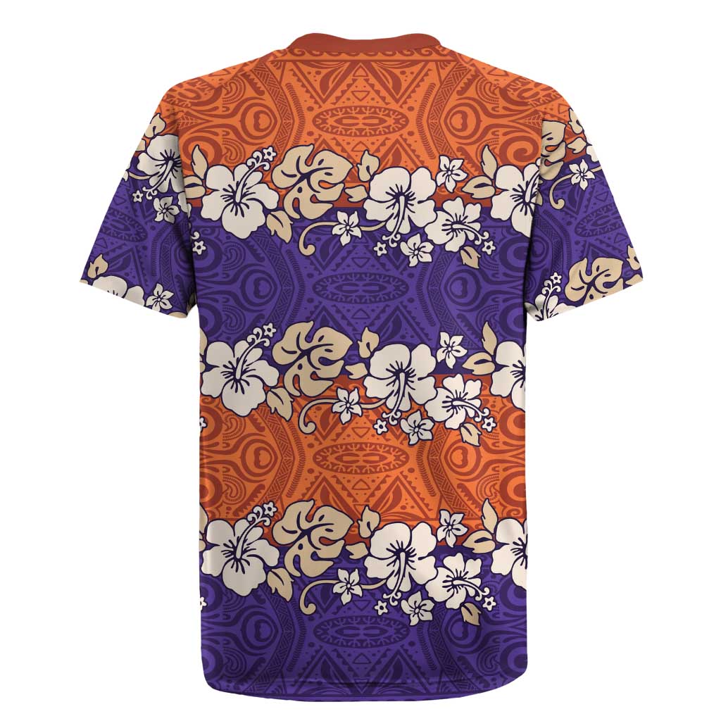 Hawaiian Hibiscus Rugby Jersey Orange and Purple Unique LT01 - Polynesian Pride