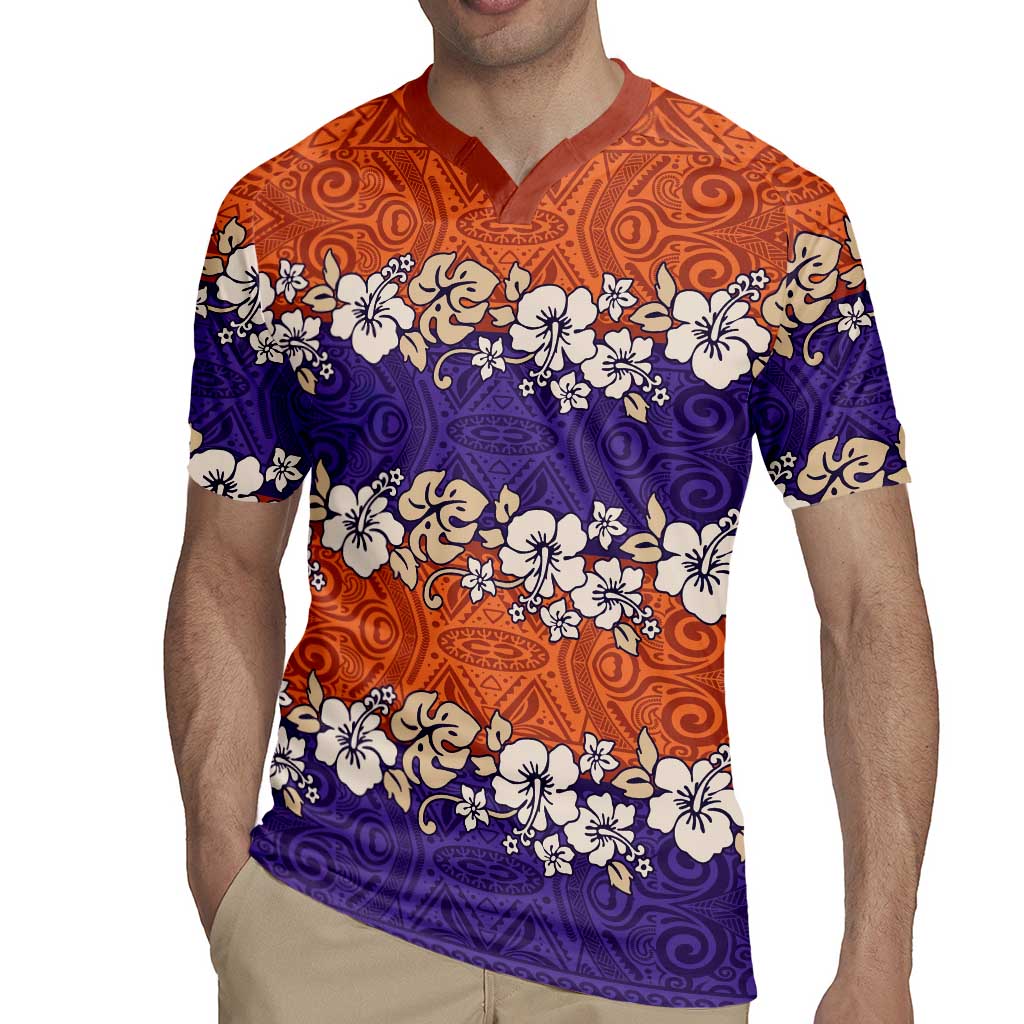 Hawaiian Hibiscus Rugby Jersey Orange and Purple Unique LT01 - Polynesian Pride
