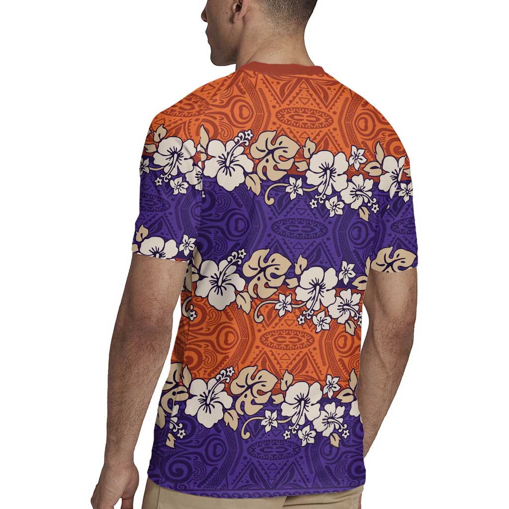Hawaiian Hibiscus Rugby Jersey Orange and Purple Unique LT01 - Polynesian Pride