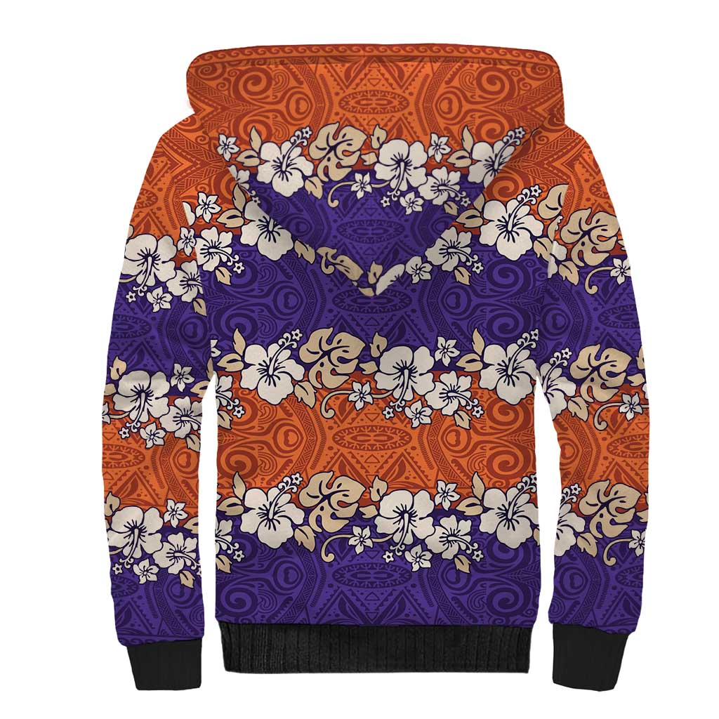 Hawaiian Hibiscus Sherpa Hoodie Orange and Purple Unique LT01 - Polynesian Pride