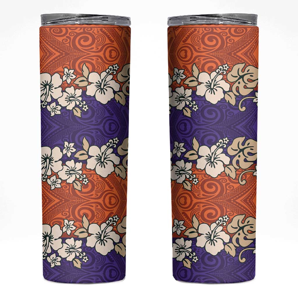 Hawaiian Hibiscus Skinny Tumbler Orange and Purple Unique