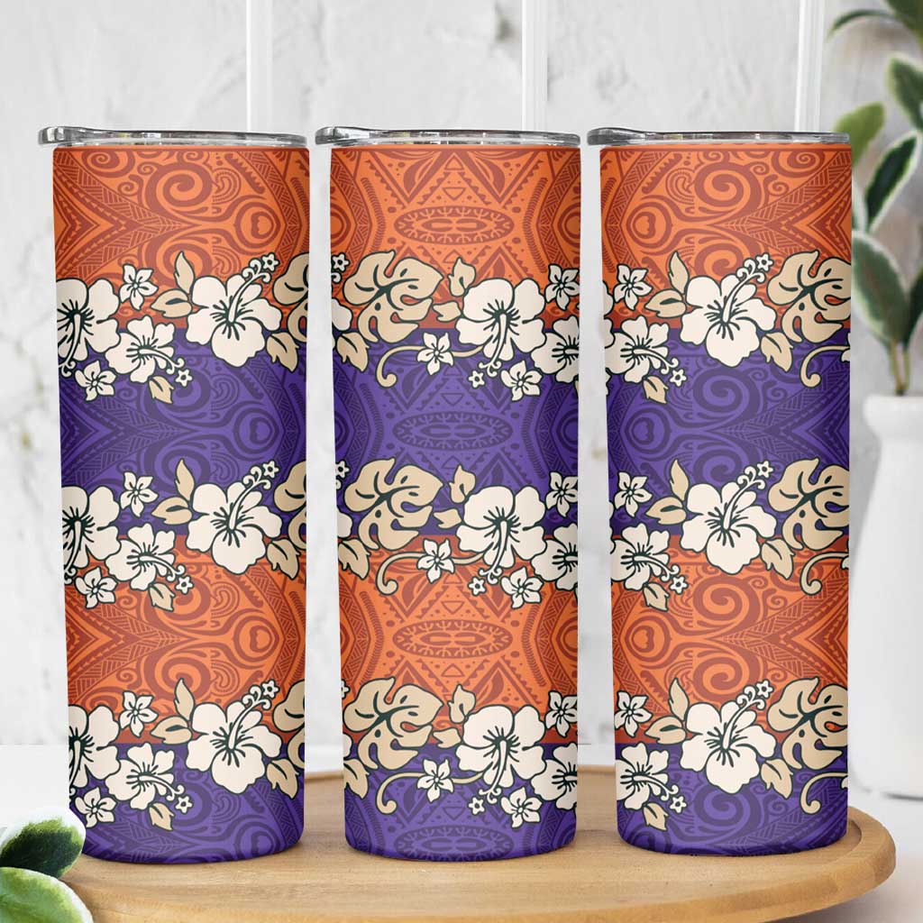Hawaiian Hibiscus Skinny Tumbler Orange and Purple Unique