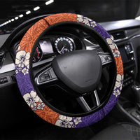 Hawaiian Hibiscus Steering Wheel Cover Orange and Purple Unique LT01 Universal Fit Orange - Polynesian Pride