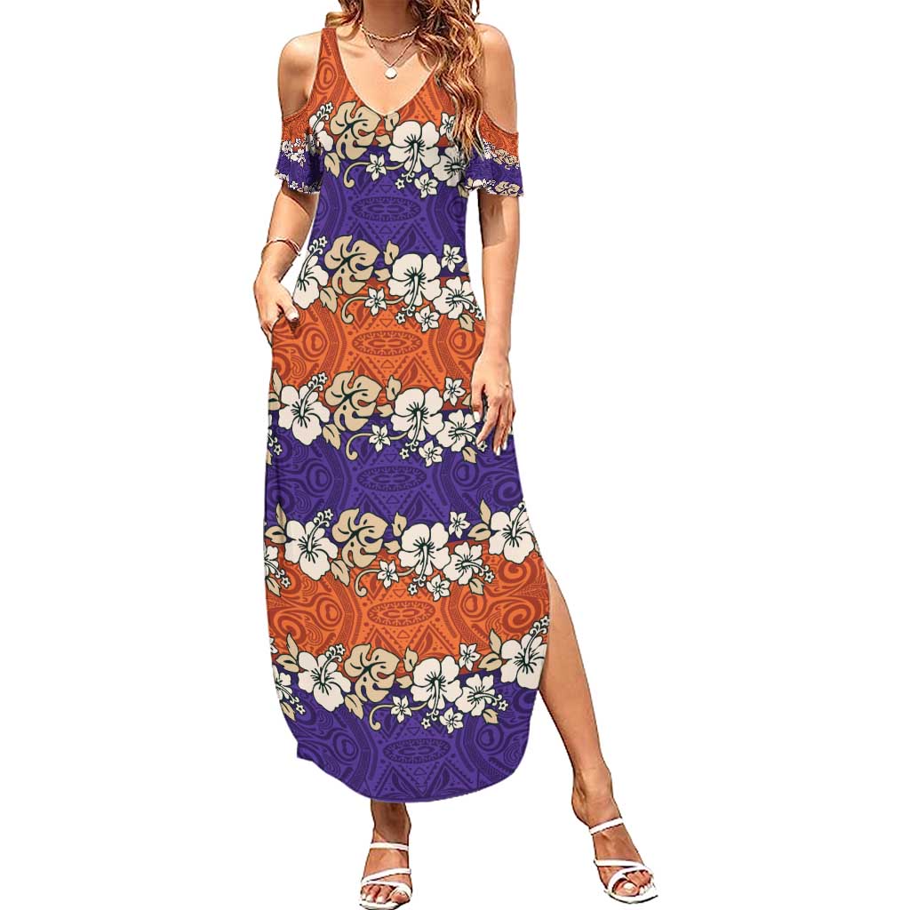 Hawaiian Hibiscus Summer Maxi Dress Orange and Purple Unique LT01 Women Orange - Polynesian Pride