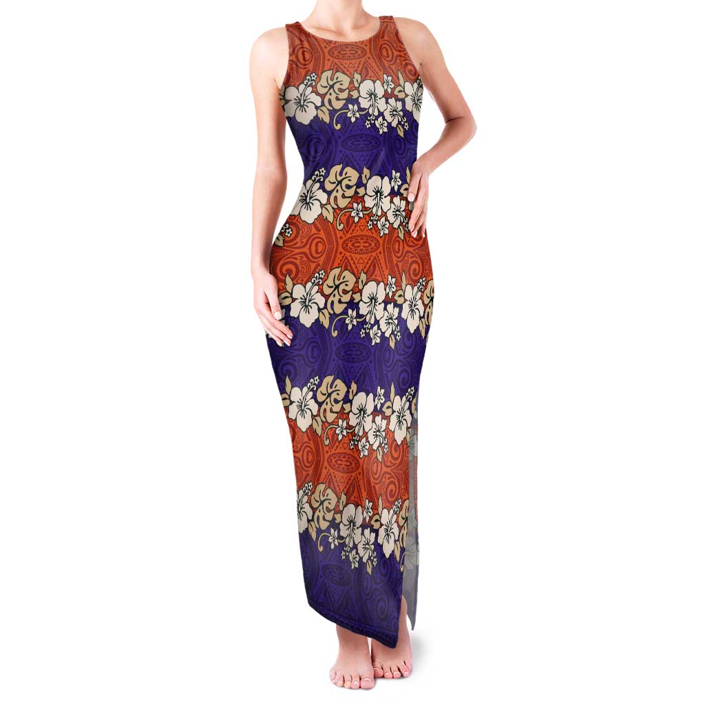 Hawaiian Hibiscus Tank Maxi Dress Orange and Purple Unique LT01 Women Orange - Polynesian Pride