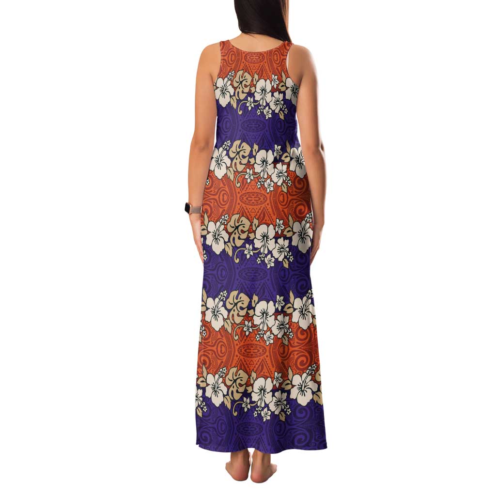 Hawaiian Hibiscus Tank Maxi Dress Orange and Purple Unique LT01 - Polynesian Pride