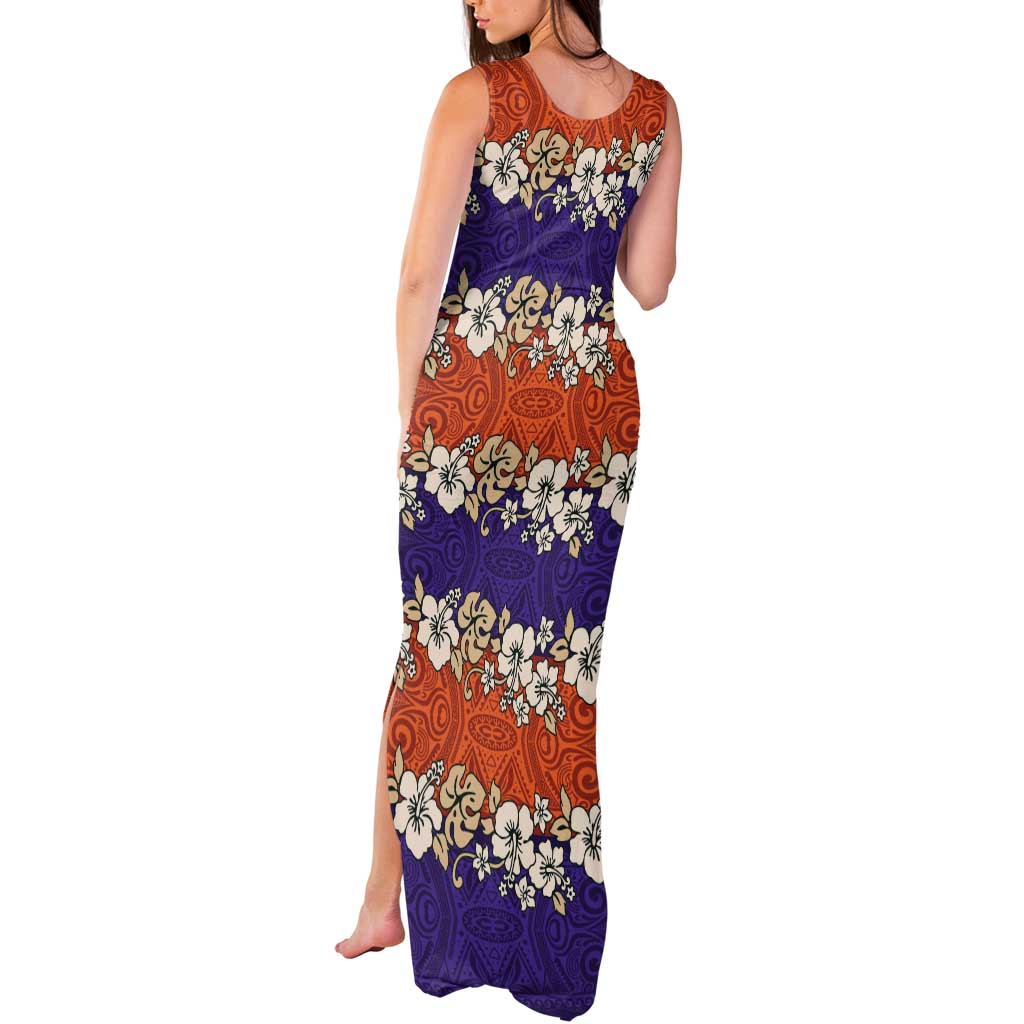 Hawaiian Hibiscus Tank Maxi Dress Orange and Purple Unique LT01 - Polynesian Pride