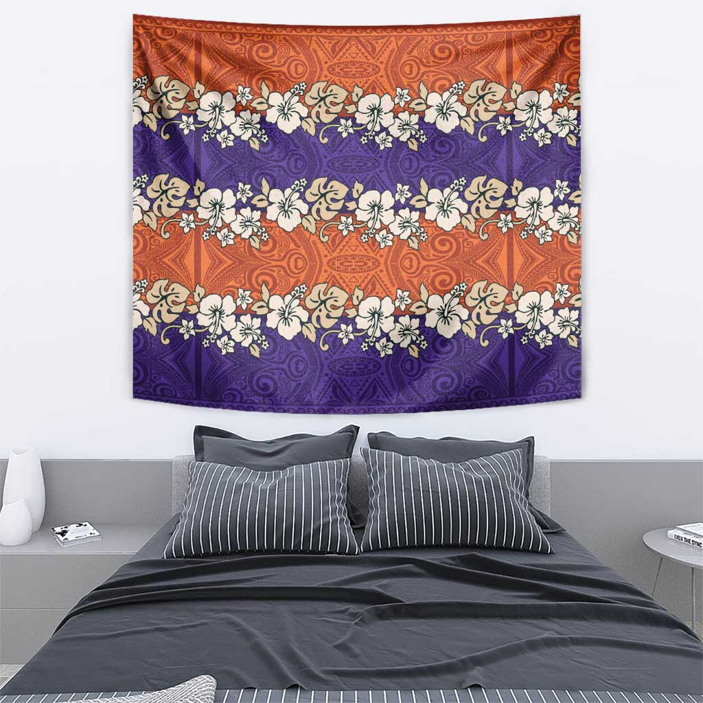 Hawaiian Hibiscus Tapestry Orange and Purple Unique LT01 - Polynesian Pride