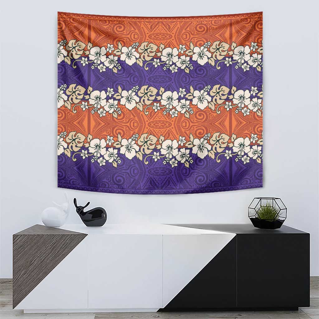 Hawaiian Hibiscus Tapestry Orange and Purple Unique LT01 - Polynesian Pride