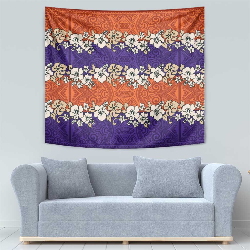 Hawaiian Hibiscus Tapestry Orange and Purple Unique LT01 - Polynesian Pride